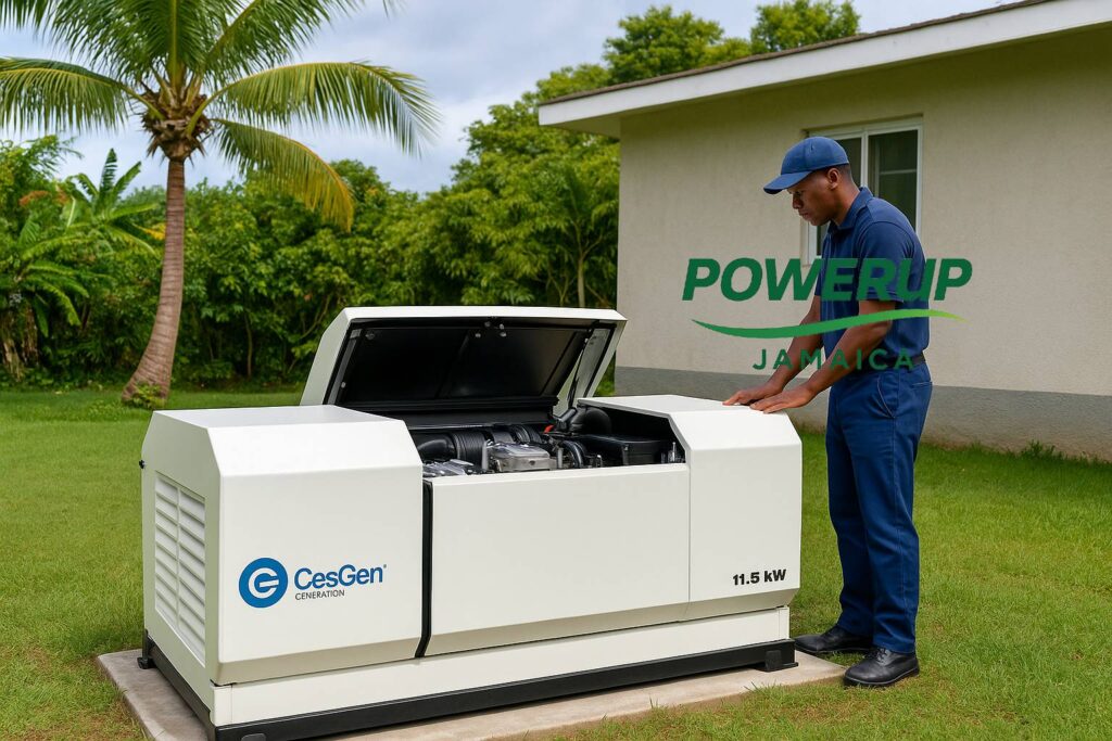 Technician installing a LPG generator in Jamaica WI