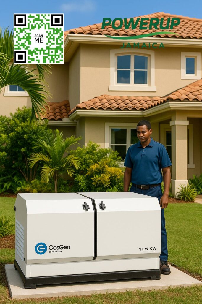Technician standing behind a LPG generator in Jamaica
